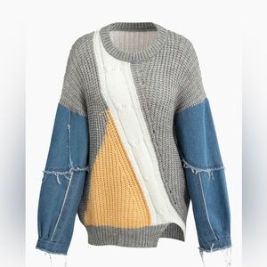 Contrast Denim Round neck sweater